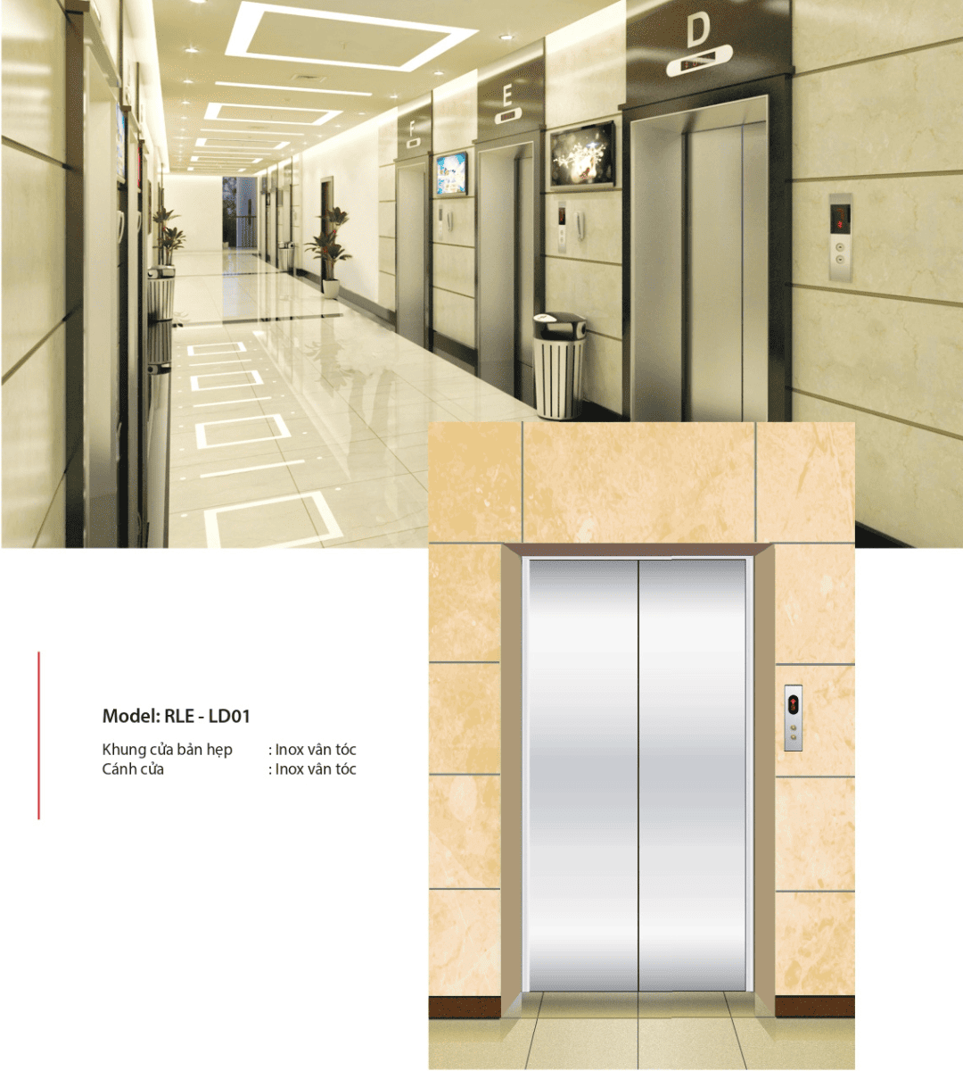 Cửa thang máy inox gương với thiết kế tinh tế, phù hợp cho văn phòng hiện đại.