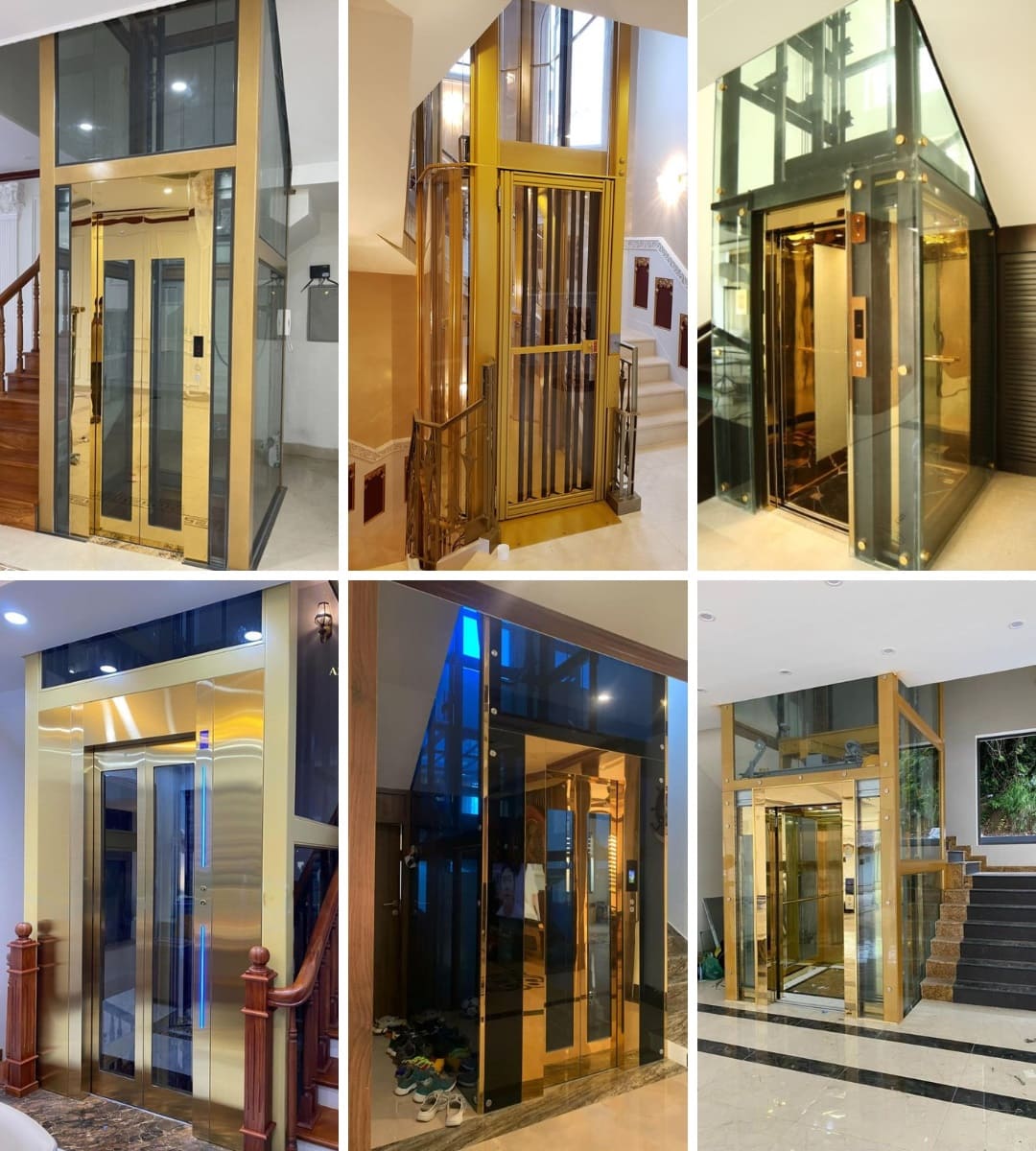 Thang máy inox gương vàng 